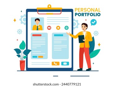 Personal Portfolio Vector Illustration with Profile Data, Resume or Self Improvement to Attract Clients and Employers in Flat Cartoon Background