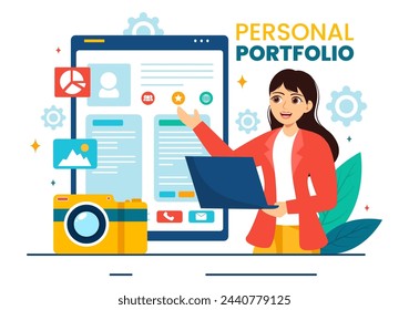 Personal Portfolio Vector Illustration with Profile Data, Resume or Self Improvement to Attract Clients and Employers in Flat Cartoon Background