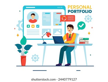 Personal Portfolio Vector Illustration with Profile Data, Resume or Self Improvement to Attract Clients and Employers in Flat Cartoon Background