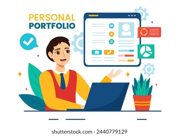 Personal Portfolio Vector Illustration with Profile Data, Resume or Self Improvement to Attract Clients and Employers in Flat Cartoon Background