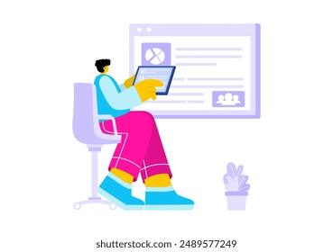 Personal Portfolio Vector Illustration with Profile Data, Resume, or Self-Improvement to Attract Clients and Employers in a Flat Cartoon Background