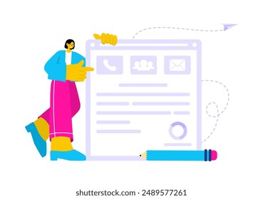 Personal Portfolio Vector Illustration with Profile Data, Resume, or Self-Improvement to Attract Clients and Employers in a Flat Cartoon Background