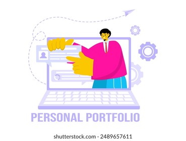 Personal Portfolio Vector Illustration with Profile Data, Resume, or Self-Improvement to Attract Clients and Employers in a Flat Cartoon Background