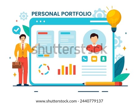 Personal Portfolio Vector Illustration with Profile Data, Resume or Self Improvement to Attract Clients and Employers in Flat Cartoon Background