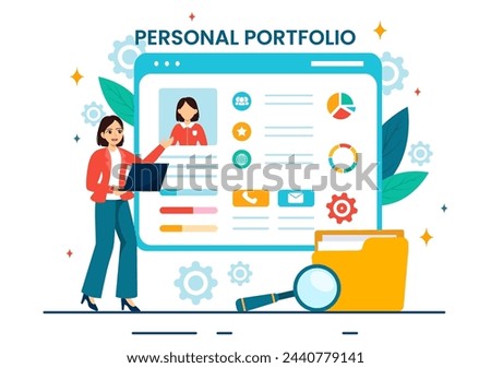 Personal Portfolio Vector Illustration with Profile Data, Resume or Self Improvement to Attract Clients and Employers in Flat Cartoon Background