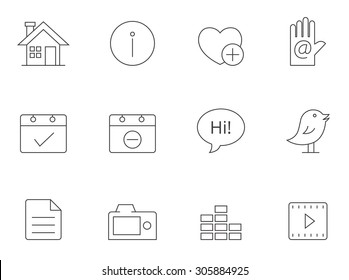 Personal portfolio website icons in thin outlines. 