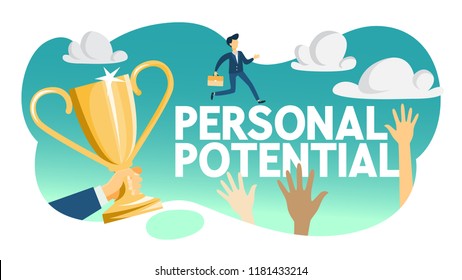 Personal potential concept. Idea of training and motivation, self improvement. Career growth. Flat vector illustration