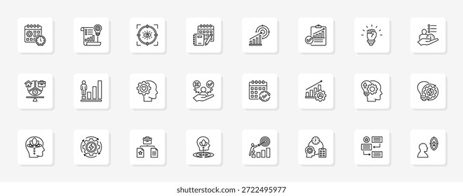 Productividad personal y autodominio Conjunto coherente de iconos vectoriales minimalistas que representan ideas clave con claridad visual
