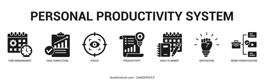 Personal Productivity System Modern and clean web banner illustration featuring thematic icons for visual communication