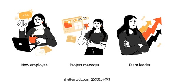 Personal, professional growth and self development - set of business concept illustrations. Visual stories collection