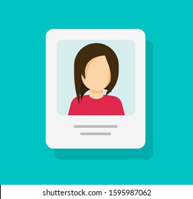 Personal Profile Document With Photo Id Or My Account Vector Icon Isolated, Flat Cartoon Paper Card With Person Details Or Information Data, Idea Of Customer Or Client Info, Resume Note Modern Design