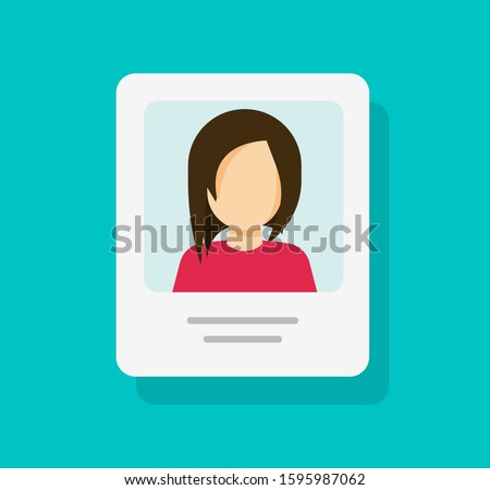 Personal profile document with photo id or my account vector icon isolated, flat cartoon paper card with person details or information data, idea of customer or client info, resume note modern design