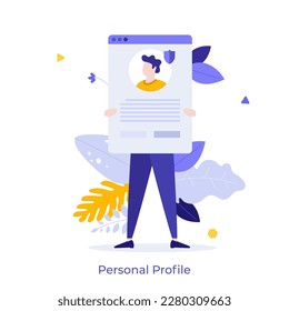 Personal Profile flat concept vector illustration. Avatar for account on social media. Online network user character on white for web design. Creative idea for website, mobile, presentation