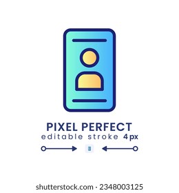 Icono de relleno de degradado de perfil personal. Autenticación móvil. Verificación de identidad. Píxel perfecto 128x128, contorno 4px. Símbolo lineal colorido moderno. Elemento RGB editable aislado del vector