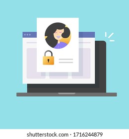 Acceso seguro de cuenta de perfil personal denegado Internet digital o web tecnología de autenticación privada digital tecnología de autenticación vectorial cartografía plana, ordenador portátil bloqueado o información de usuario protegida icono