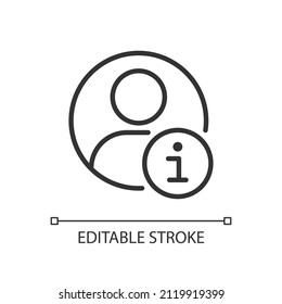 Personal profile pixel perfect linear icon. Client id and account. Purchases history. Online shopping. Thin line illustration. Contour symbol. Vector outline drawing. Editable stroke. Arial font used