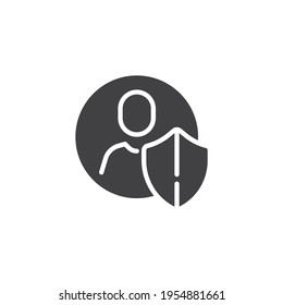 Icono vectorial de protección de perfiles personales. signo plano relleno para concepto móvil y diseño web. Icono de glifo de seguridad del perfil de usuario. Símbolo, ilustración del logotipo. Gráficos vectoriales