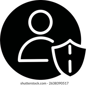 Personal profile protection vector icon. User profile security glyph icon. Vector graphics and not Artificial Intelligence. Symbol, logo illustration. Replaceable vector design.