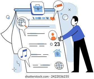 Personal profile. Vector illustration. The personal profile metaphor compares profile to digital representation oneself Digital communication through personal profiles fosters connections