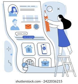 Perfil personal. Ilustración vectorial. Los perfiles personales sirven como currículums digitales, habilidades de exhibición y calificaciones Los perfiles personales permiten a las personas presentar su identidad profesional