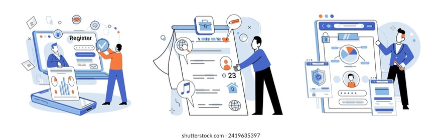 Personal profile. Vector illustration. Social media networks offer platforms for individuals to showcase their personal profiles Online privacy settings empower individuals to control visibility