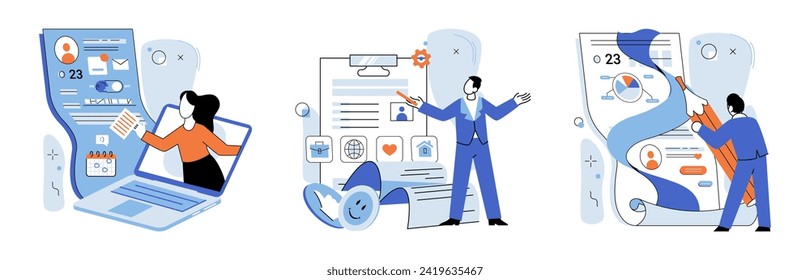 Personal profile. Vector illustration. Social media platforms offer options for users to create and manage personal profiles Privacy settings allow individuals to control visibility their personal