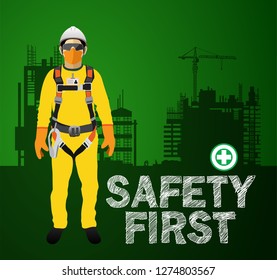 Personal Protect Equipment, safety harness , construction vector