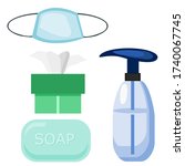 Personal protection equipment icons.Vector set of personal Virus protective medical equipment including respiratory surgical mask.Vector illustration