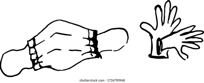 máscara de protección personal y guantes. simples bocetos dibujados a mano con tinta. ilustración vectorial