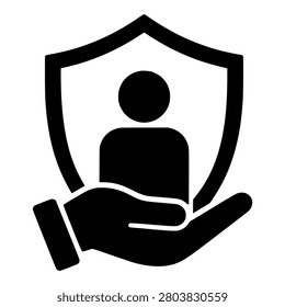 Personal Protection with Shield and Hand Black Icon for Insurance and Liability Coverage