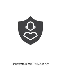 Personal protection vector icon. filled flat sign for mobile concept and web design. Man and shield outline glyph icon. Symbol, logo illustration. Vector graphics