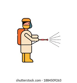 Personal protective equipment concept. Vector illustration in flat cartoon design. PPE, spray to cleaning and disinfect virus. 