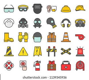 Personal Protective equipment and firefighter equipment icon, filled outline