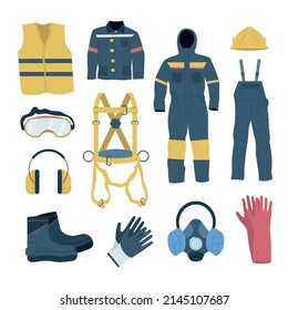 Personal protective equipment flat set with elements of clothes and accessories isolated vector illustration
