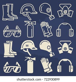 Personal protective equipment icons set - safety work protection elements. Vector illustration