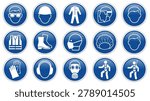 Personal protective equipment mandatory safety signs collection for workplace health and safety regulations and industrial use on