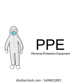 Personal Protective Equipment or PPE flat vector illustration.Medical staff wear dress PPE