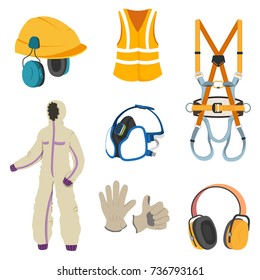 Personal Protective Equipment For Safe Work. Vector Illustration Of Health And Safety Equipment.