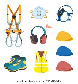 Personal Protective Equipment For Safe Work. Vector Illustration Of Health And Safety Equipment.