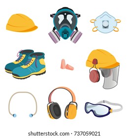 Personal Protective Equipment For Safe Work. Vector Illustration Of Health And Safety Equipment.