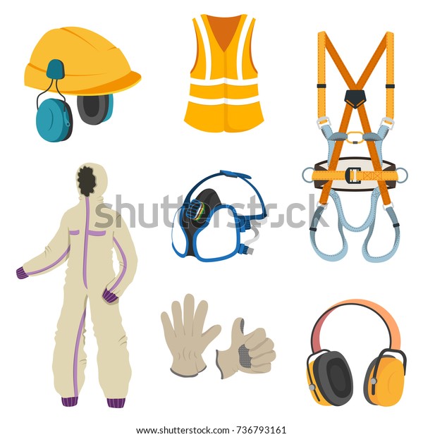 Personal protective equipment for\
safe work. Vector illustration of health and safety\
equipment.