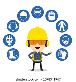 Personal protective equipment and safety icons, Vector illustration, Safety and accident, Industrial safety cartoon