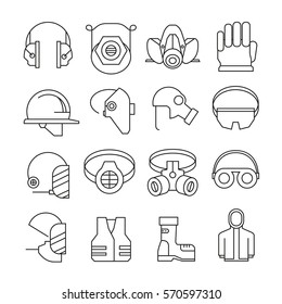 personal protective equipment or safety equipment icons set line style