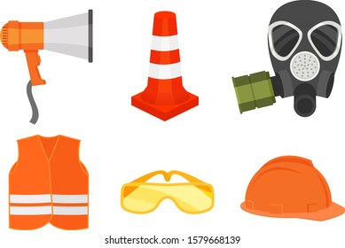 Personal Protective Equipment And Tools For Builders And Firefighters Vector Illustration Set Isolated On White Background