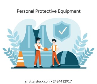 Personal Protective Equipment vector. Workers demonstrating the importance of proper gear in ensuring safety on the job. Emphasizing workplace health protocols. Flat vector illustration