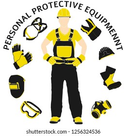 Personal Protective Equipment and Wear set. Will be use for Occupational Safety and Health poster, sign and postcard