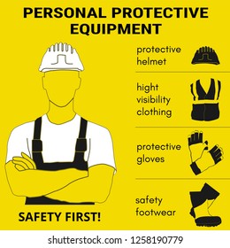 Personal Protective Equipment and Wear set. Will be use for Occupational Safety and Health poster, sign and postcard.