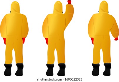 personal protective suit for person anti coronavirus COVID-19 virus protection isolated on white background Man wearing medical bio hazard protection equipment Vector illustration set