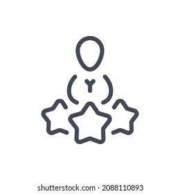 Persönliche Bewertung und Kundenzufriedenheit-Symbol. Person mit drei Sternen Vektorgrafik-Zeichen.