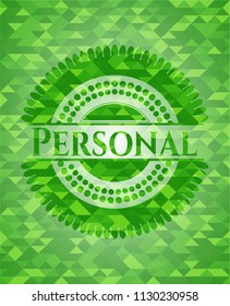 Personal realistic green emblem. Mosaic background